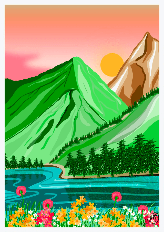 Lake District, Sunset Colourful Art Print by Marie Gregg